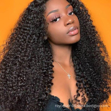 Cheap Lace Wig With Baby Hair,Mink Mongolian Human Hair kinky Curl Pre Plucked Bleached Knots Invisible 4x4 Lace Closure Wig